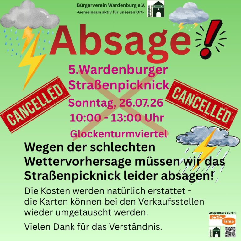 Straßenpicknick ABSAGE FBINSTA Bürgerverein 2026